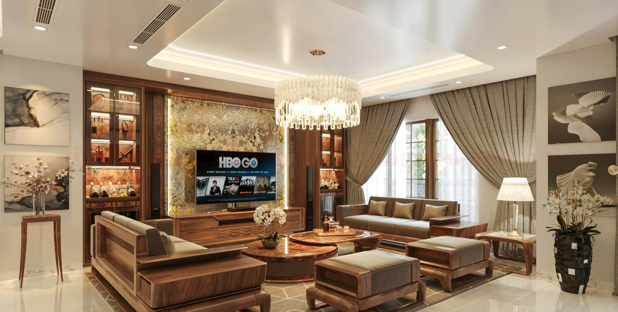 Tủ bếp gỗ óc chó được thiết kế tự nhiên và sang trọng