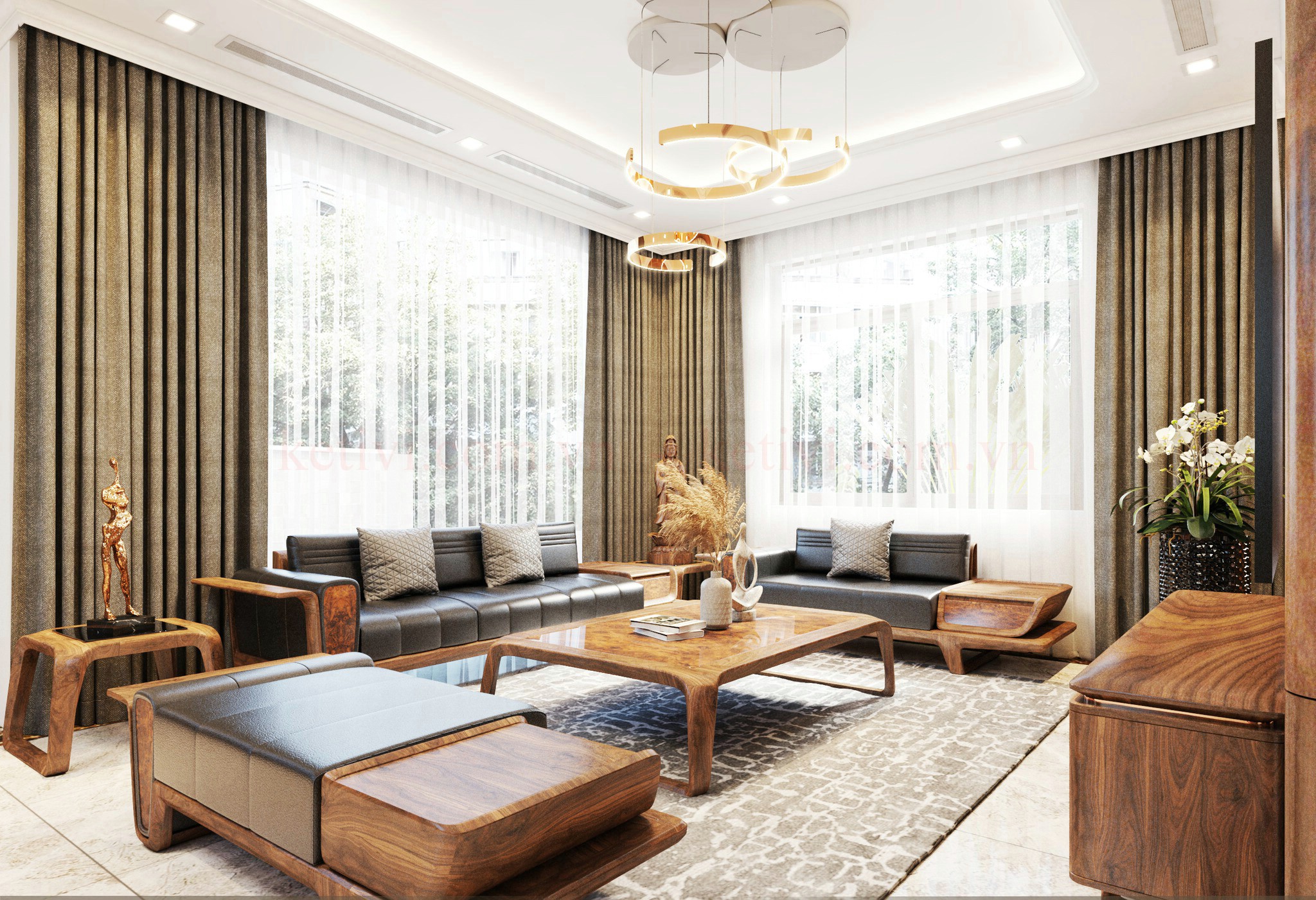 Phòng khách hiện đại với gam màu trung tính