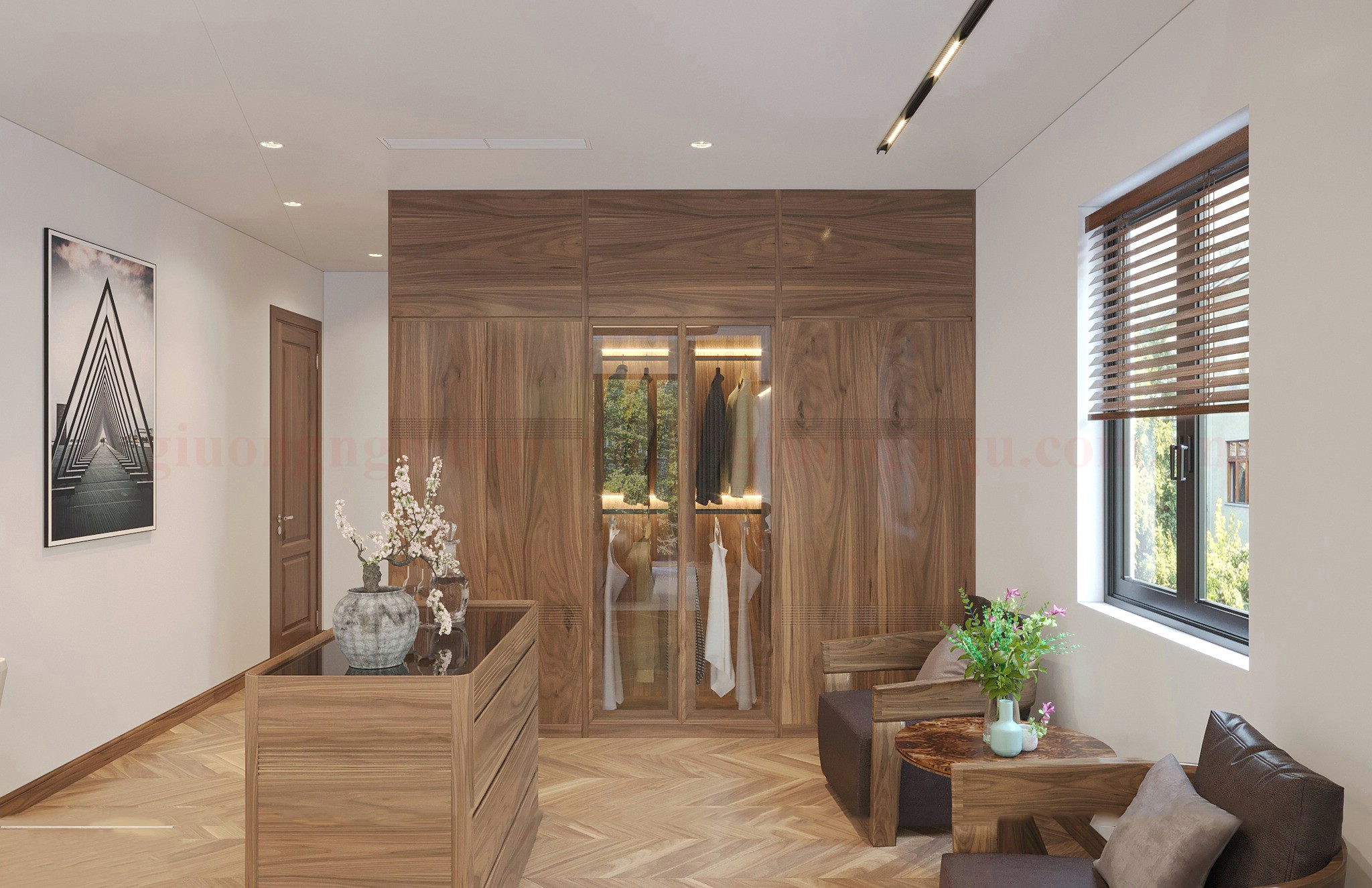 Phòng thay đồ nhỏ gọn trong phòng ngủ hiện đại