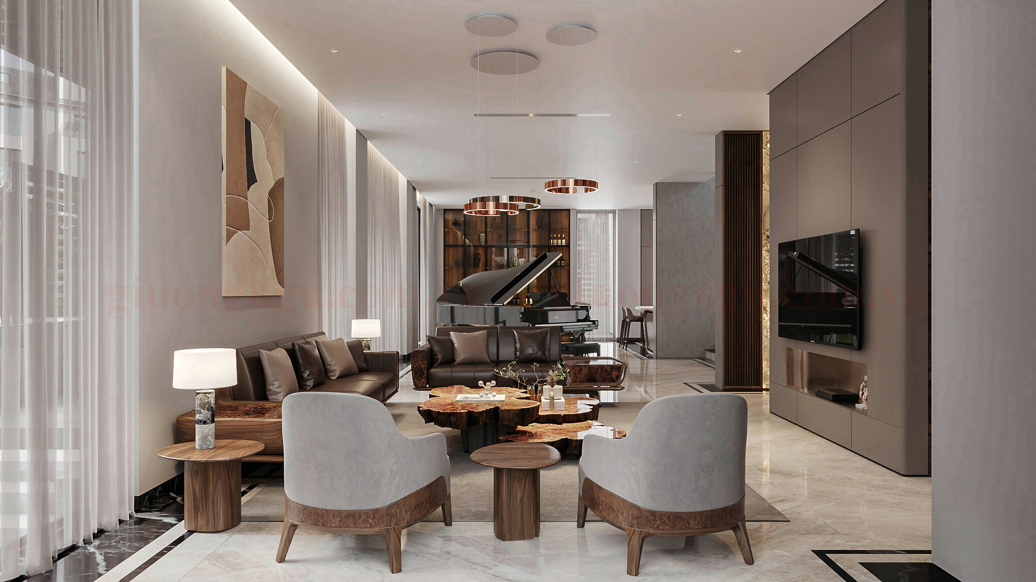 Sopha gỗ hiện đại thiết kế tối giản trong phòng sinh hoạt chung