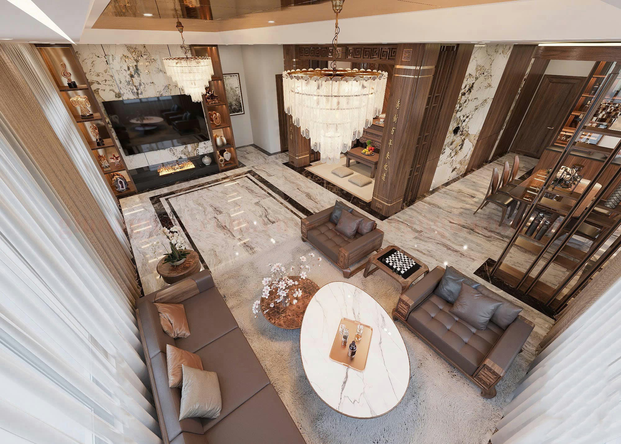 Thiết kế nội thất phòng khách bài bản với không gian hiện đại, sang trọng