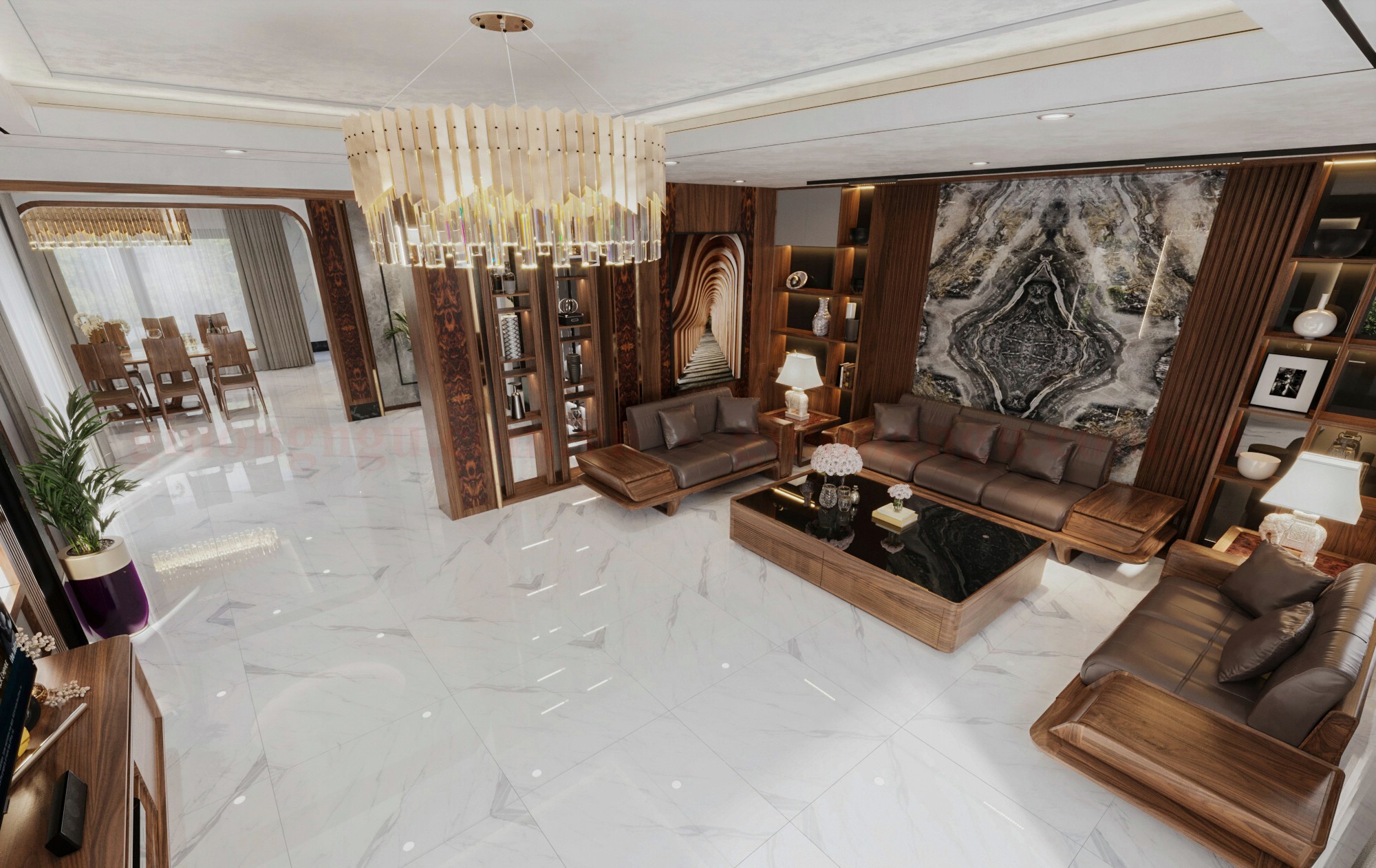 Thiết kế phòng khách cho biệt thự cao cấp với nội thất sang trọng và ánh sáng hài hòa