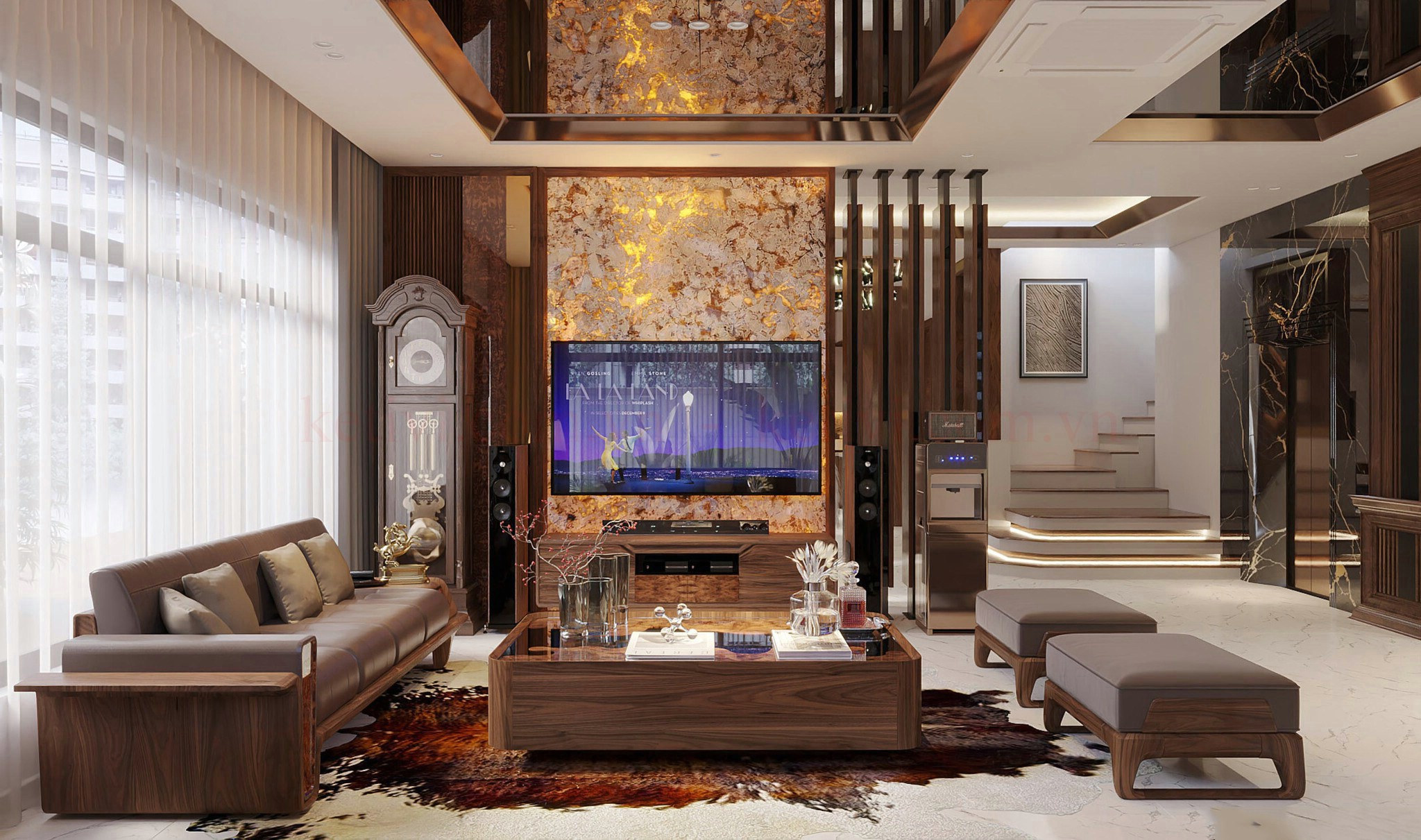 Phòng khách được thiết kế theo xu hướng hiện đại