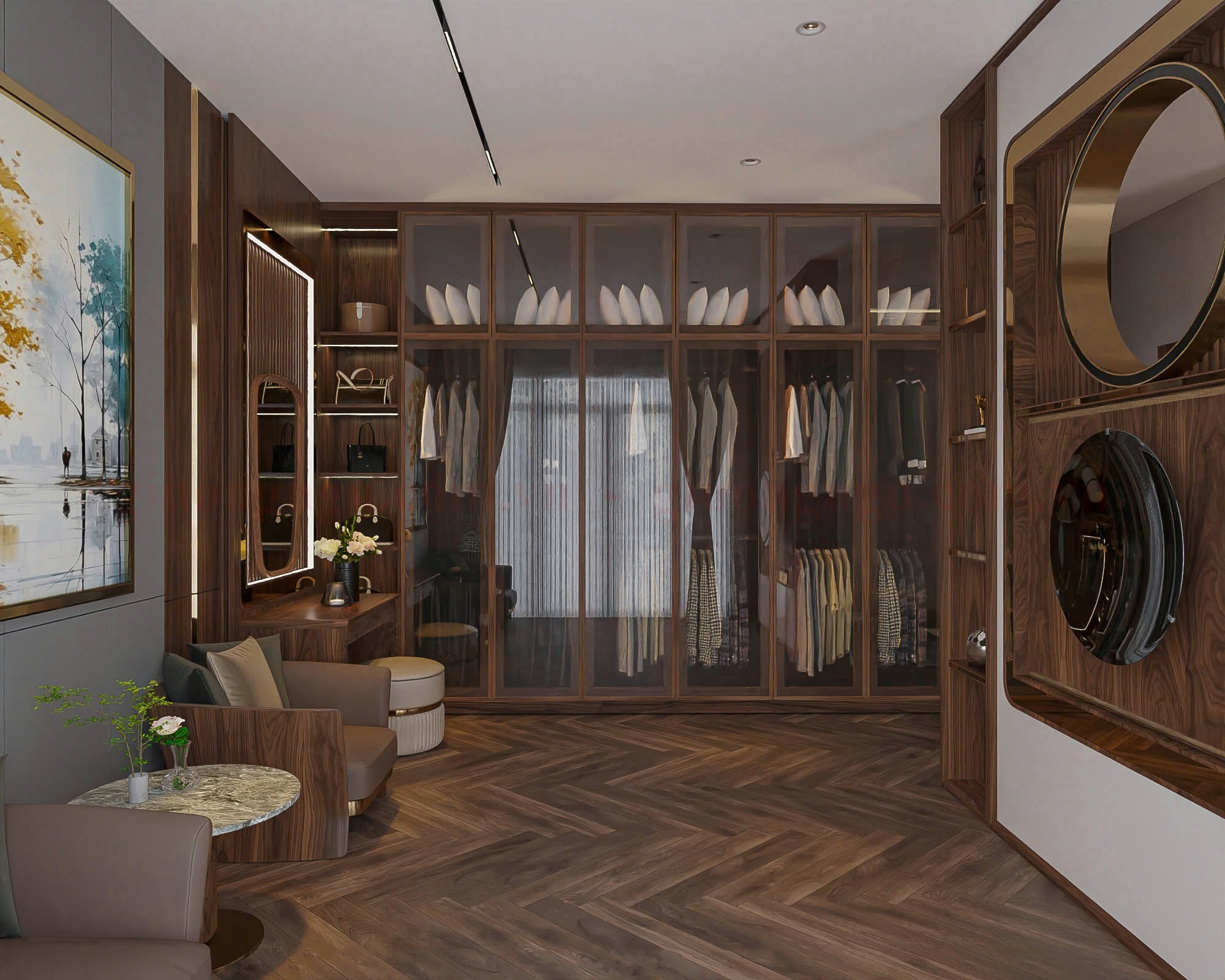 Tủ quần áo cánh kính hiện đại trong phòng ngủ sang trọng