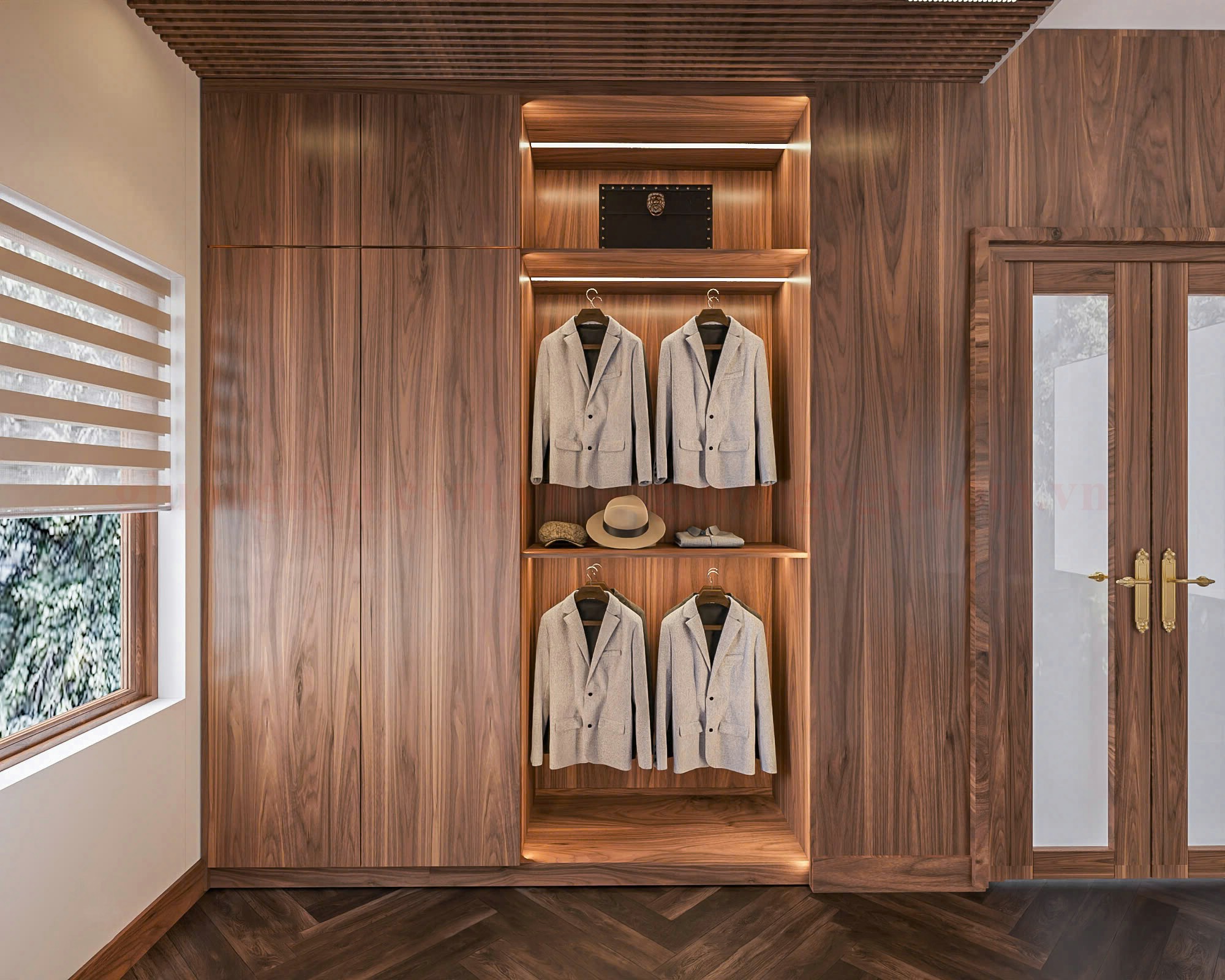 Tủ quần áo gỗ óc chó cao cấp thiết kế tinh tế và hiện đại